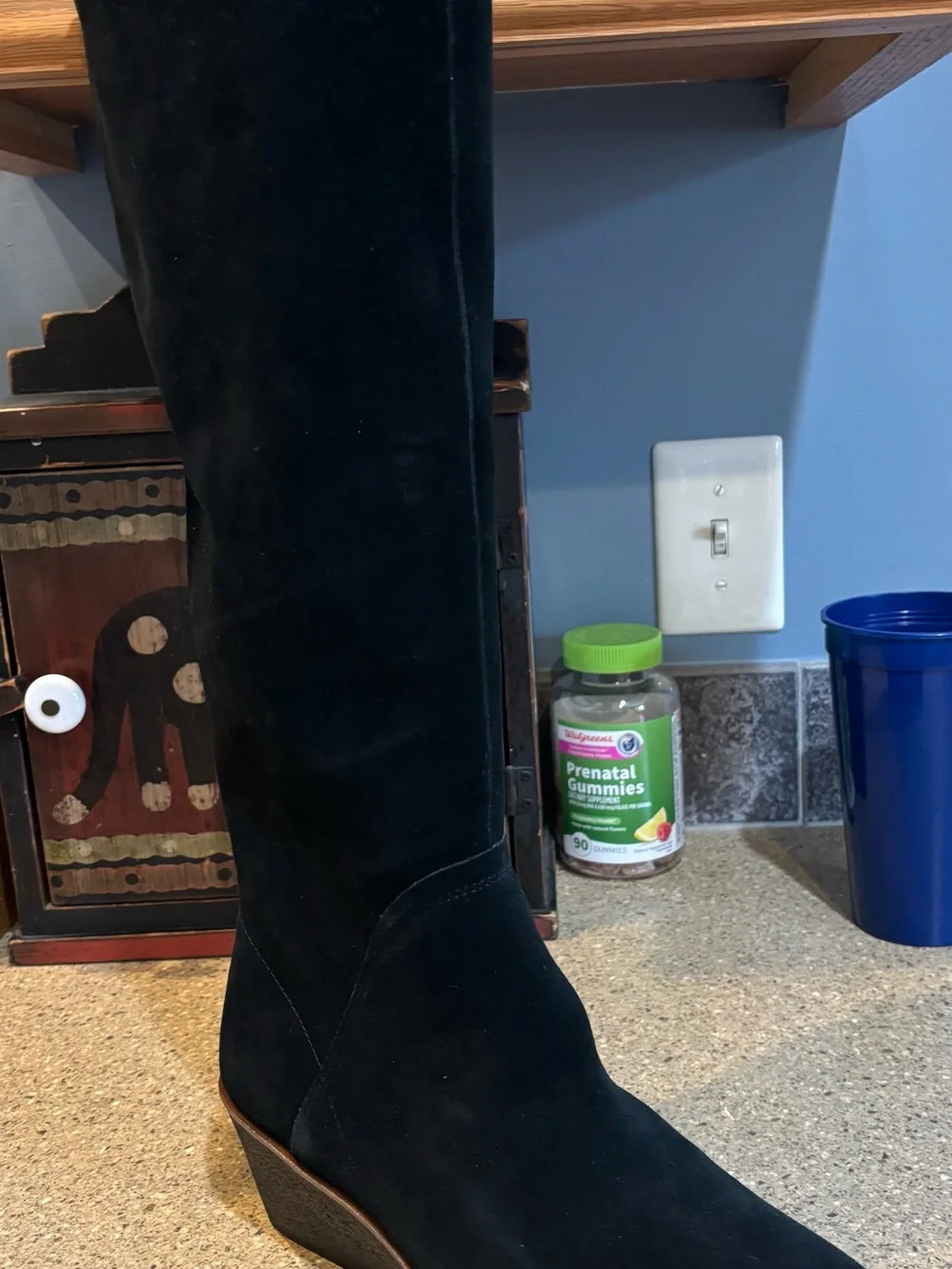AEROSOLES Black Suede Knee Wedge Boots